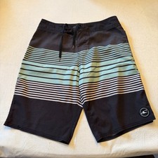 O  Neill Board Shorts Mens Size 30 Black Blue Striped Surf Swim Trunks