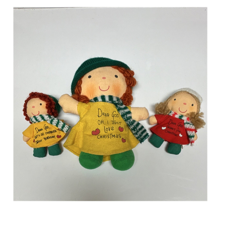Dear god dolls Lot of 3 Christmas Cloth Rag Girl Dolls one large and two small