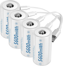 Rechargeable Lithium D Batteries with 4 in 1 USB-C Charging Cable,1.5V D Size Ce