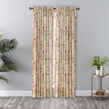 Balmoral Red Floral Rod Pocket Light Filtering Curtain - 48 In. W X 84 In. L