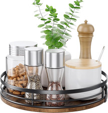 Wood Lazy Susan Turntable Organizer 11Inch Rotating Kitchen Pantry Cabinet Brown