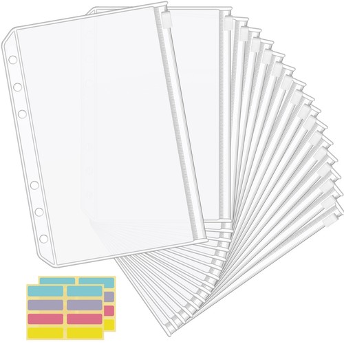 16PCS A5 Binder Pocket Money Saving Challenge Binder Cash Envelope, 6 Hole Cl...