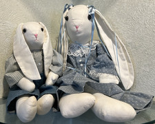 2 Cute Vintage Handmade 1989 Stuffed Bunnys Made In America - Perfect Condition