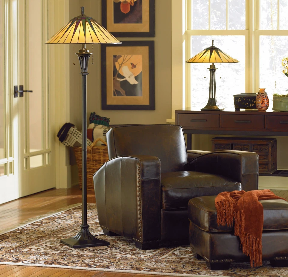Lámpara de pie vintage Quoizel TF9397 Gotham 2 luces 62" de alto - bronce Foto 2 de 4
