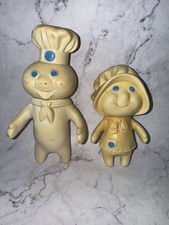Vintage 1971 Rubber Pillsbury Doughboy and 1972 Poppie Dough Girl Rubber Dolls