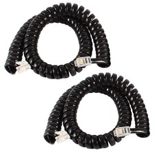 2pcs 2m RJ9 4P4C Stretch Spiral Plug Phone Phones Cable Black