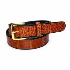 Mens Alligator Cognac Leather Belt Solid Brass Buckle Amish Made in USA
