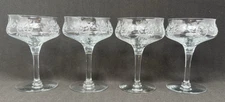 4 ~ Tiffin Franciscan Dolores Etched Tall Stemmed Sherbert / Champagne Glasses