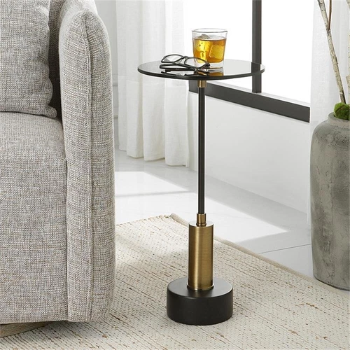 Uttermost Spector Contemporary Iron Metal Accent Table in Black/Brass - Picture 1 of 5