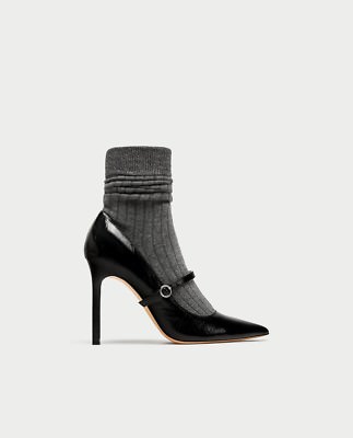 Zara strappy pumps stiletto leather high heels size 40 new * Mary Jane patent sock *.