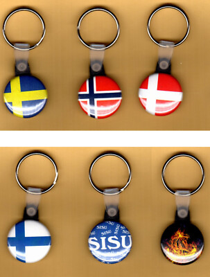 SCANDINAVIAN SWEDISH NORWEGIAN DANISH FINNISH METAL FLAG VIKING SHIP KEY RINGS