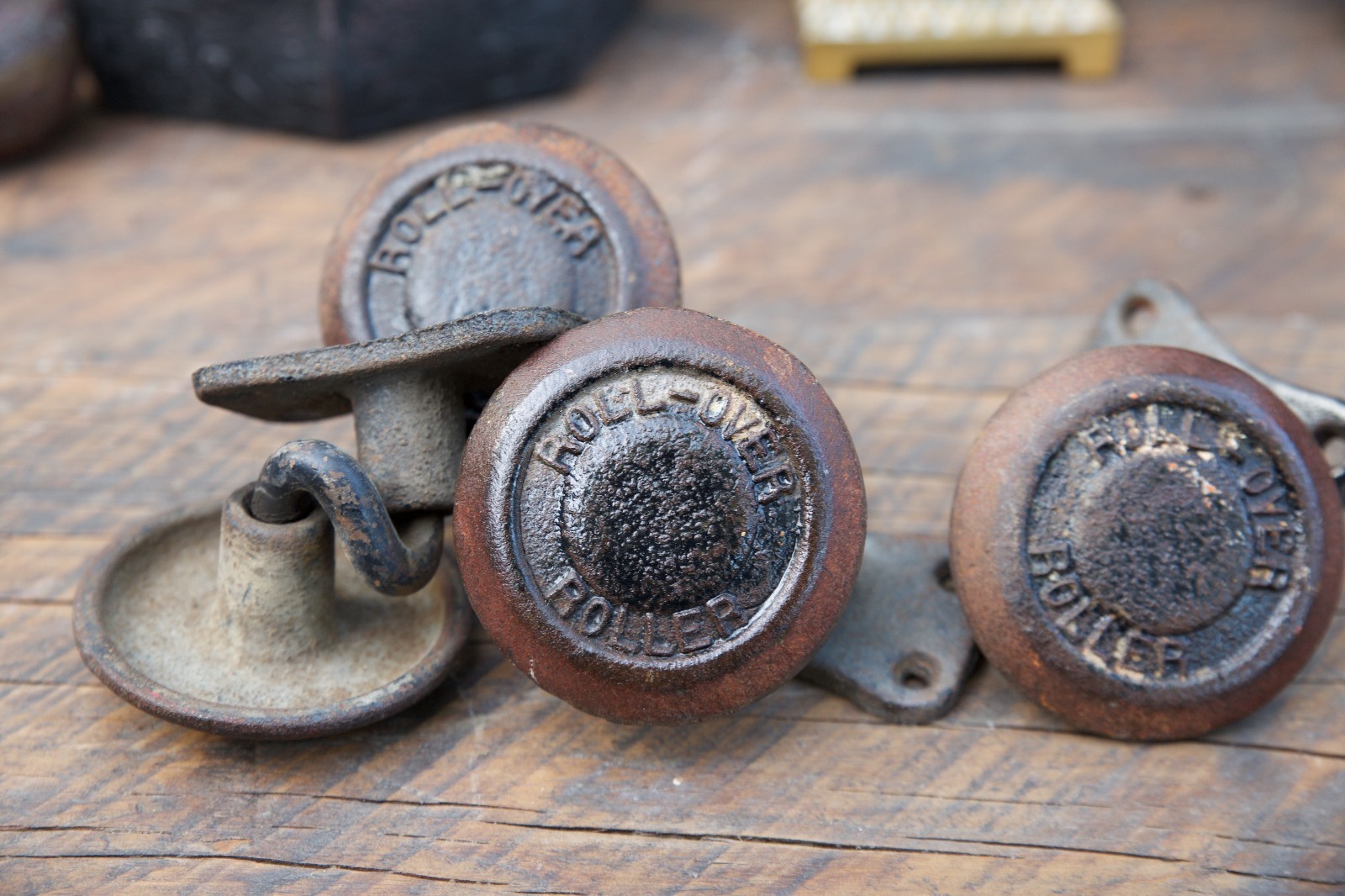 Rare Set 4 Heavy Antique Cast Iron RollOver "Creeper" Swivel Industrial Casters eBay
