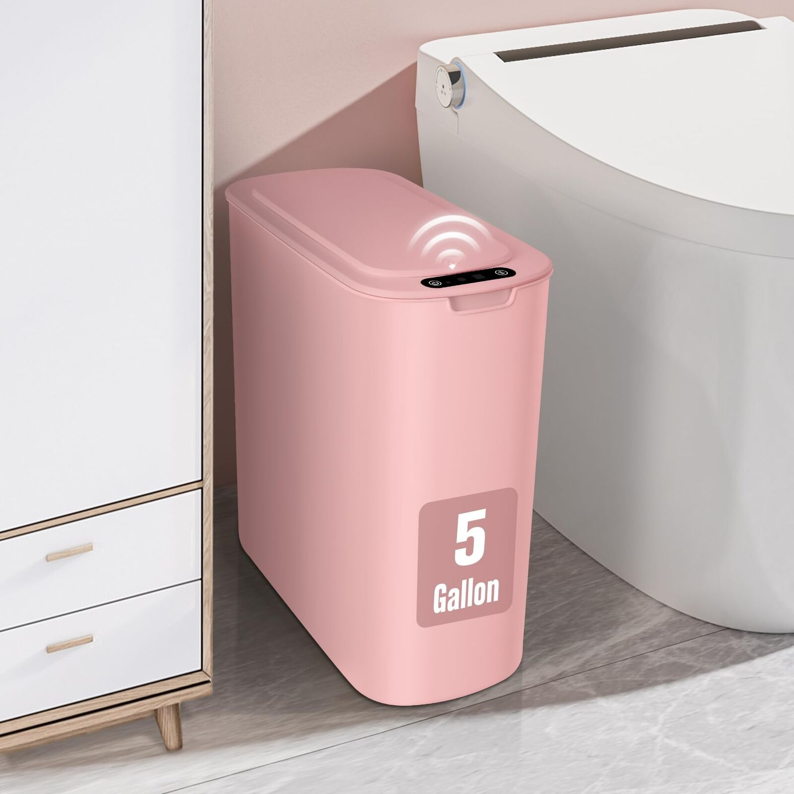 5 Gallon Pink Automatic Bathroom Trash Can Touchless Motion Sensor Garbage Ca...