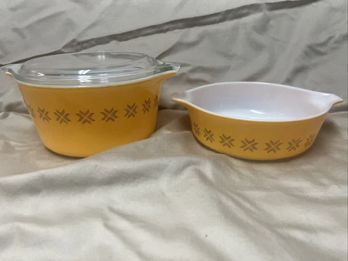 Pyrex 471-1 Pt 473- 1 Qt Mixing Bowls Town & Country Orange Brown w/ 1 Lid 470-C