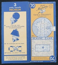 Carte MICHELIN 70 BEAUNE EVIAN 1950 Guide Bibendum pneu tyre map