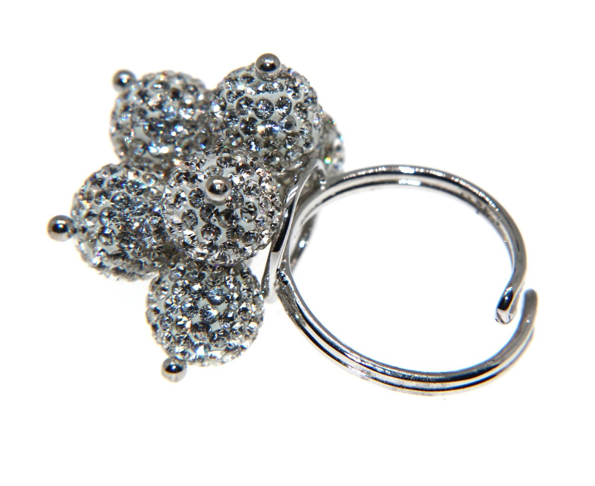 ARGENTO 925 ANELLO LUMINOSO REGOLABILE CIONDOLI SFERE PALLINE