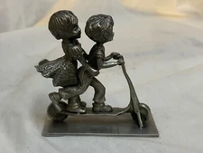 Vintage  Rawcliffe Pewter Figurine Boy Girl on Scooter