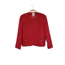 Talbots Vintage Red Wool Blazer Gold Buttons Lined Open Jacket Womens 12
