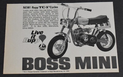 1970 Print Ad Boss Mini Motorcycle Live it Rupp TC-1 Mansfield Ohio ...
