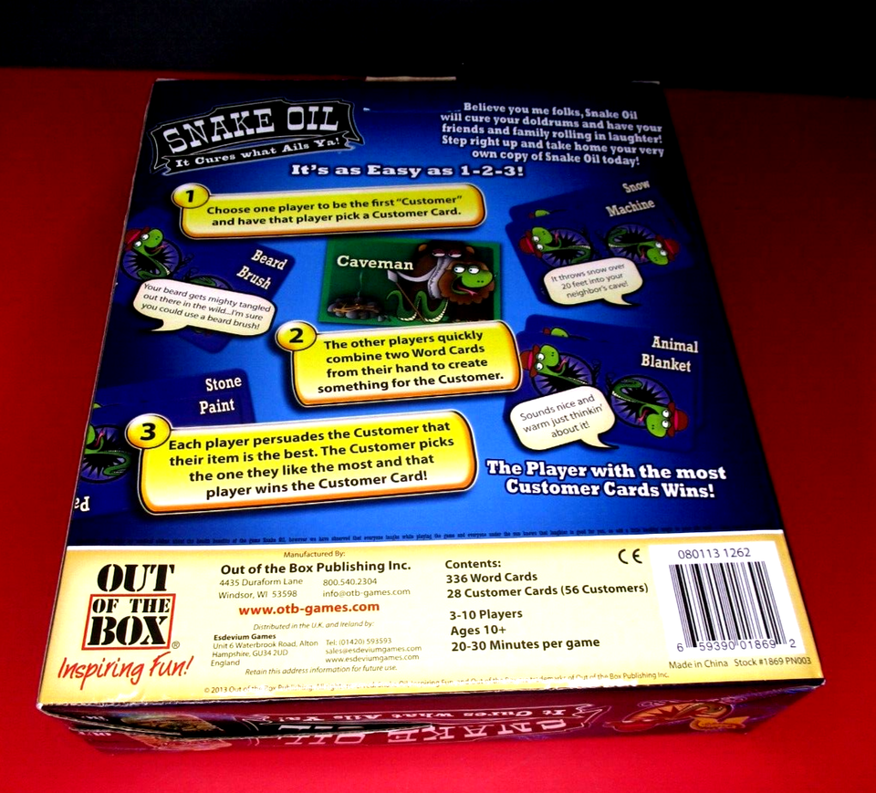 NEWOut Of The BoxSnake Oil Board GameMensa SelectBest Party GameAges 10+ eBay