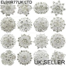DIAMANTE CRYSTAL SILVER PIN BROOCH WEDDING BOUQUET BRIDAL CAKE STERLING JOB LOT