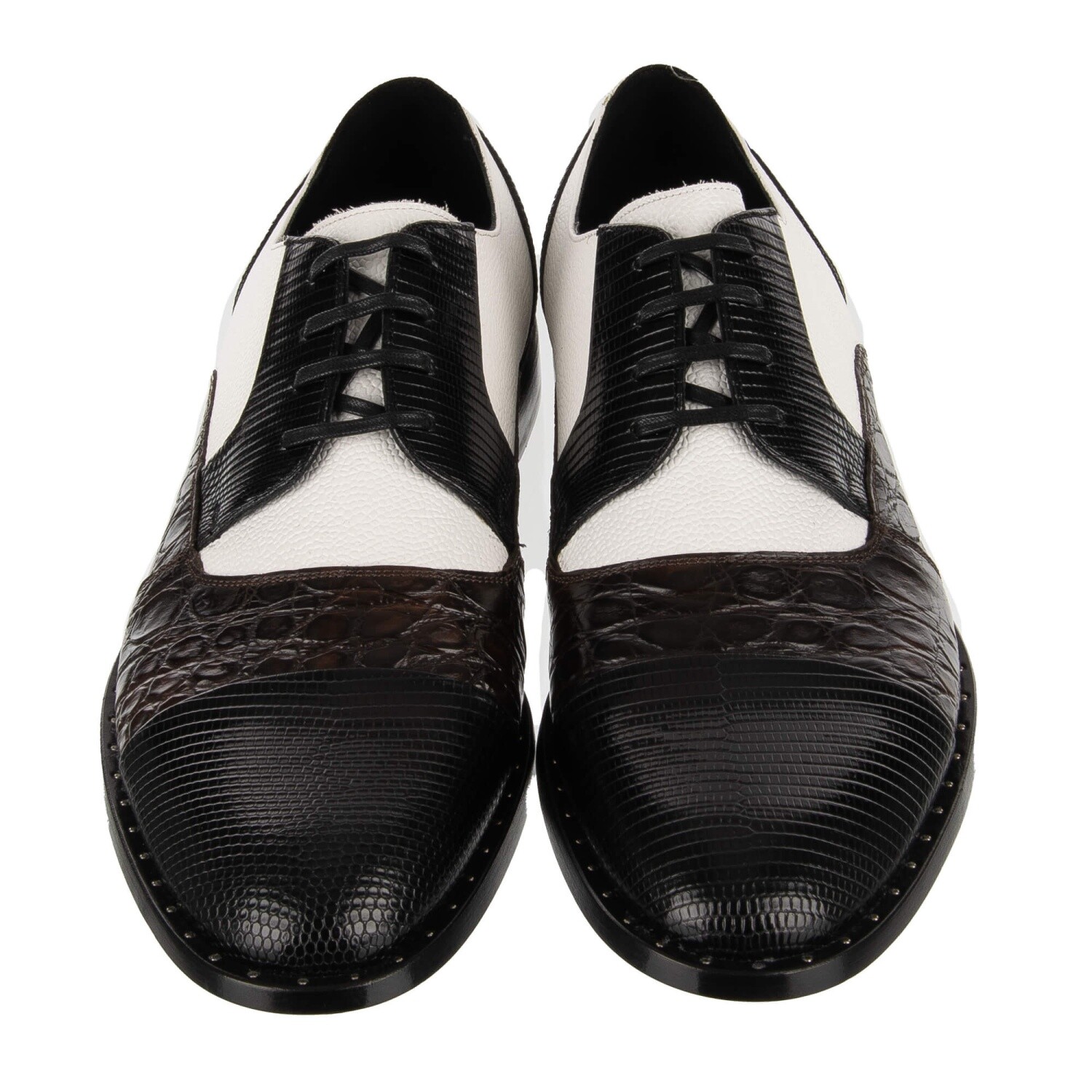 Dolce & Gabbana patchwork lizard caiman leather derby shoes Napoli brown 12105 image 3