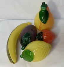 Hand Blown Glass Fruit 5 Piece Murano Style Table Art Decor Banana Strawberry