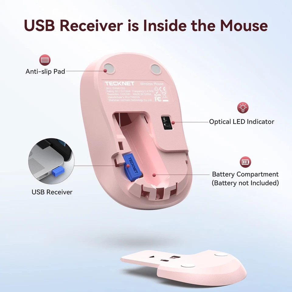 TeckNet 2.4G Omni Small Portable Wireless Optical Mouse with USB Nano Ewm01233 - Image 4 of 4