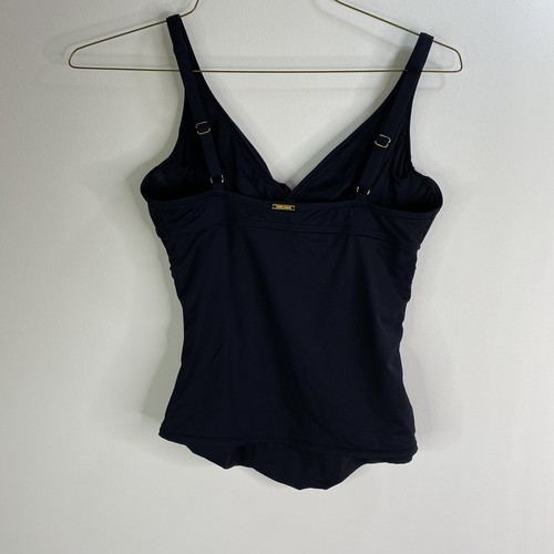 Anne Cole 34D 32DD Twist-Front Ruched Tankini Top Black Underwire No soft cups - Afbeelding 4 van 13