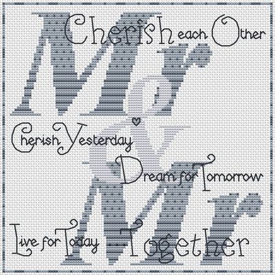 Cherish Each Other (Mr & Mr) Kreuzstich Design (8x8'', 20x20cm, Kit oder Diagramm)