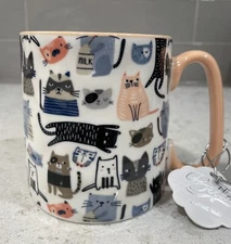 SASSY CATS 10 Strawberry Street Dimpled colorful Peach BELLA 16oz Mug Cat NEW