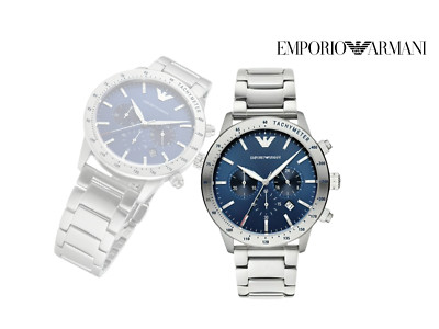 ARMANI HERREN CHRONO UHR AR11306 BLAUES ZIFFERBLATT ZERTIFIKAT - GARANTIE 