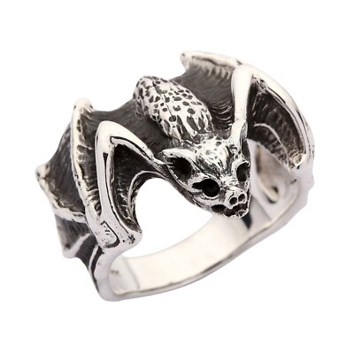 925 Sterling Silver Bat Ring For Men - Biker Punk Skull Ring Size 8 - View #8