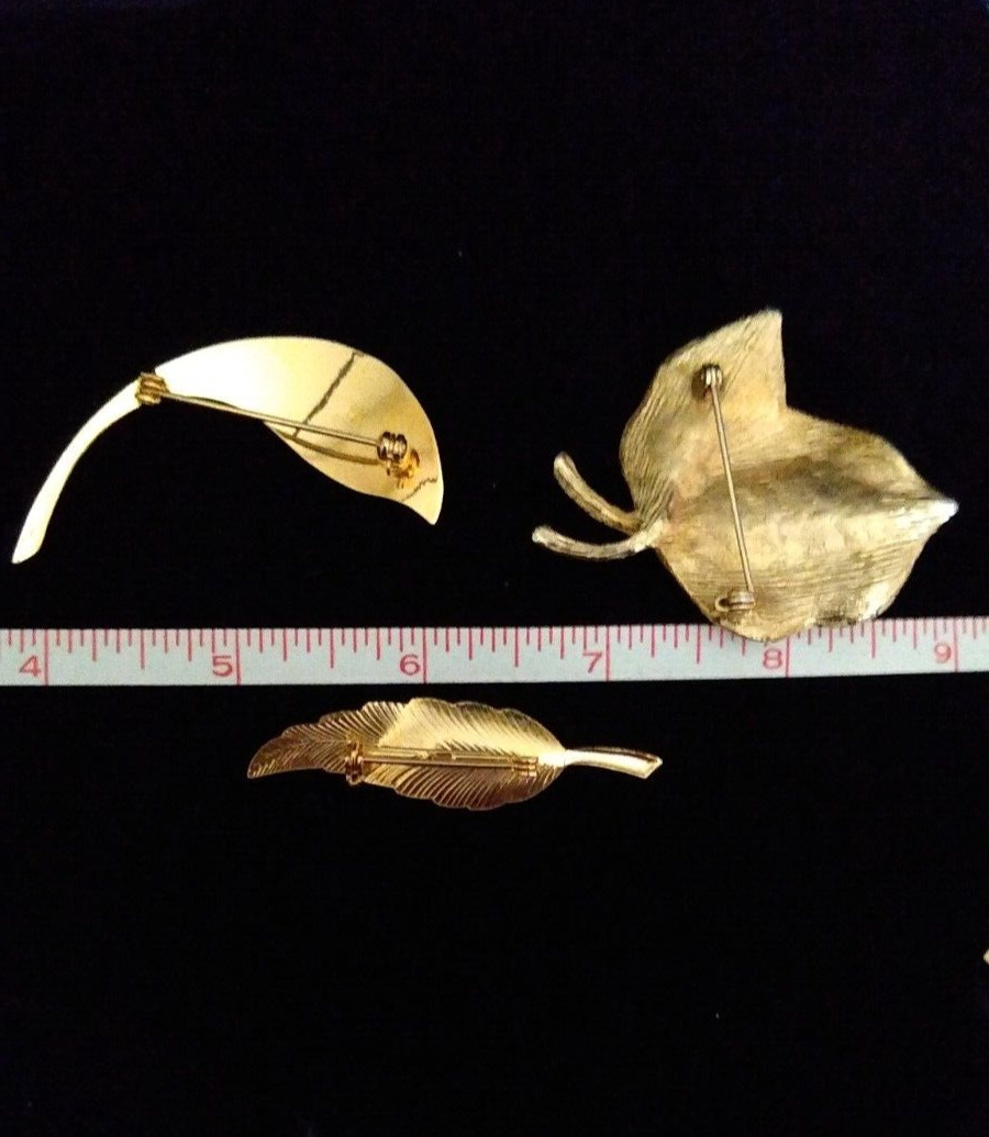 Leaves Pin/Brooch Set Lot of 3 Vintage Gold Tone,… - image 4