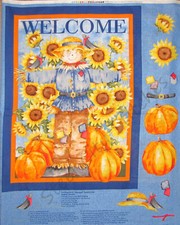 Autumn Scarecrow Sunflower Welcome Fabric 36" Panel 44"W Cotton Springs CP23769