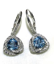 Sterling Silver  18K White Ag Genuine Swiss Blue Topaz/ Sapphire Dangle Earring