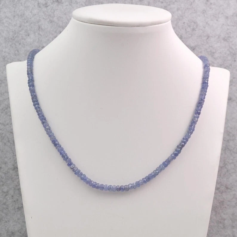 A++ Collares de mujer con cuentas de piedras preciosas facetadas de tanzanita azul natural 24"" Foto 4 de 4