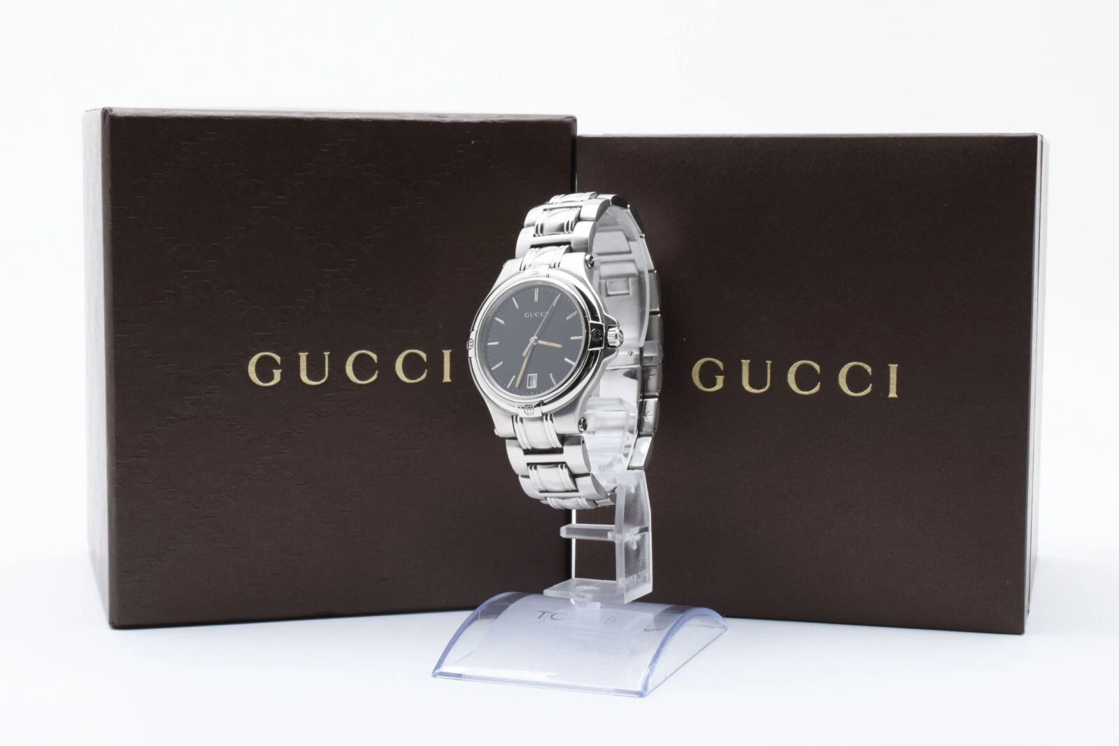[Exc+++++ avec boîte] Montre Homme Gucci 9040M Cadran Noir Argent Quartz Date JAPON