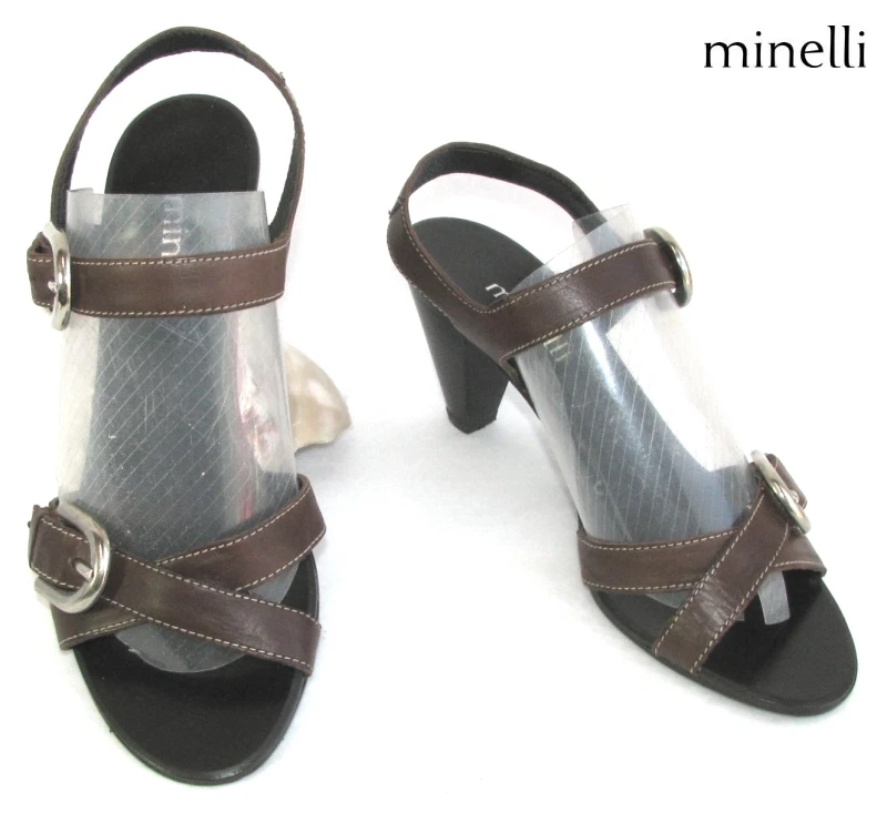 Sandales Minelli En Cuir Vert Lagon - Taille 37 - Talon Compensé - Très Bon état