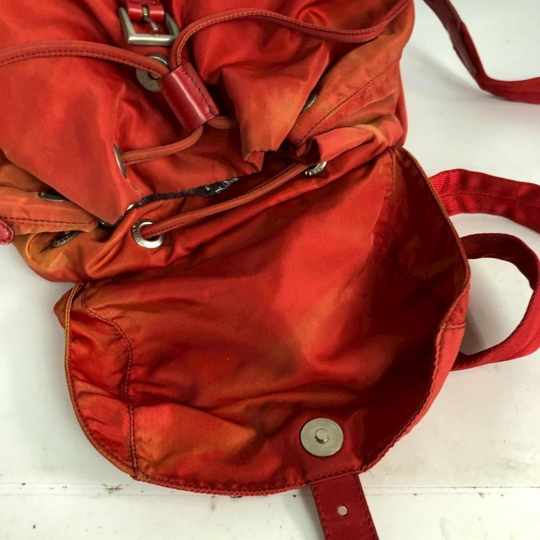 PRADA Backpack Nylon Red Triangle Plate Engraved Lightweight Drawstring Type Wom thumbnail 8