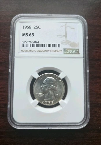 1958 MS-65 Washington Quarter 90% Silver Coin Uncirculated NGC