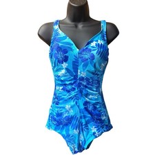 Vintage Maxine of Hollywood Swimsuit 14 One Piece Bullet Bra Hawaiian Floral