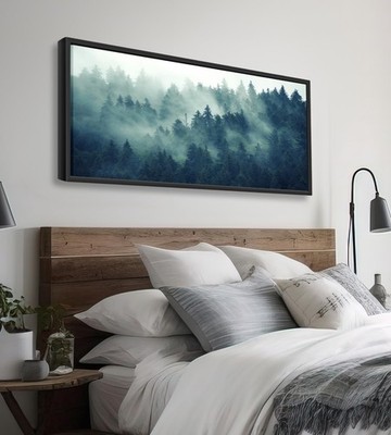 Misty Forest Art Wall Decor - Large Framed Forest Canvas Wall Art 24x48 - Fog...
