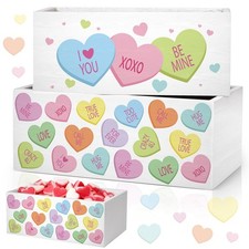 2 Pcs Valentine's Day Candy Dishes Wooden Sweet Candy Bowl Conversation Heart La