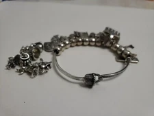 Sterling Silver Brown County Basket Bangle Bracelet W Charms 