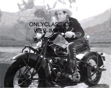 COWBOY RIDES VINTAGE INDIAN V-TWIN MOTORCYCLE 8X10 PHOTO WESTERN GUN AMERICANA