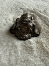 Vintage Cocker Spaniel Puppy Dog W Big Eyes Lying Down Gilded MetalFigurine
