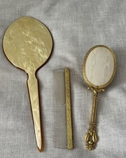 Vintage Ornate Vanity Set w/Hand Mirror, Hair Brush Matson  Comb   Gold Tone