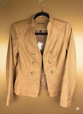 White House Black Market Womens Beige Classic Look Peplum Blazer Jacket Size 2