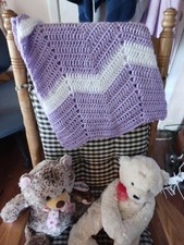 Crochet Baby Handmade Purple And White Ripple Chevron Blanket Nursery Bedding